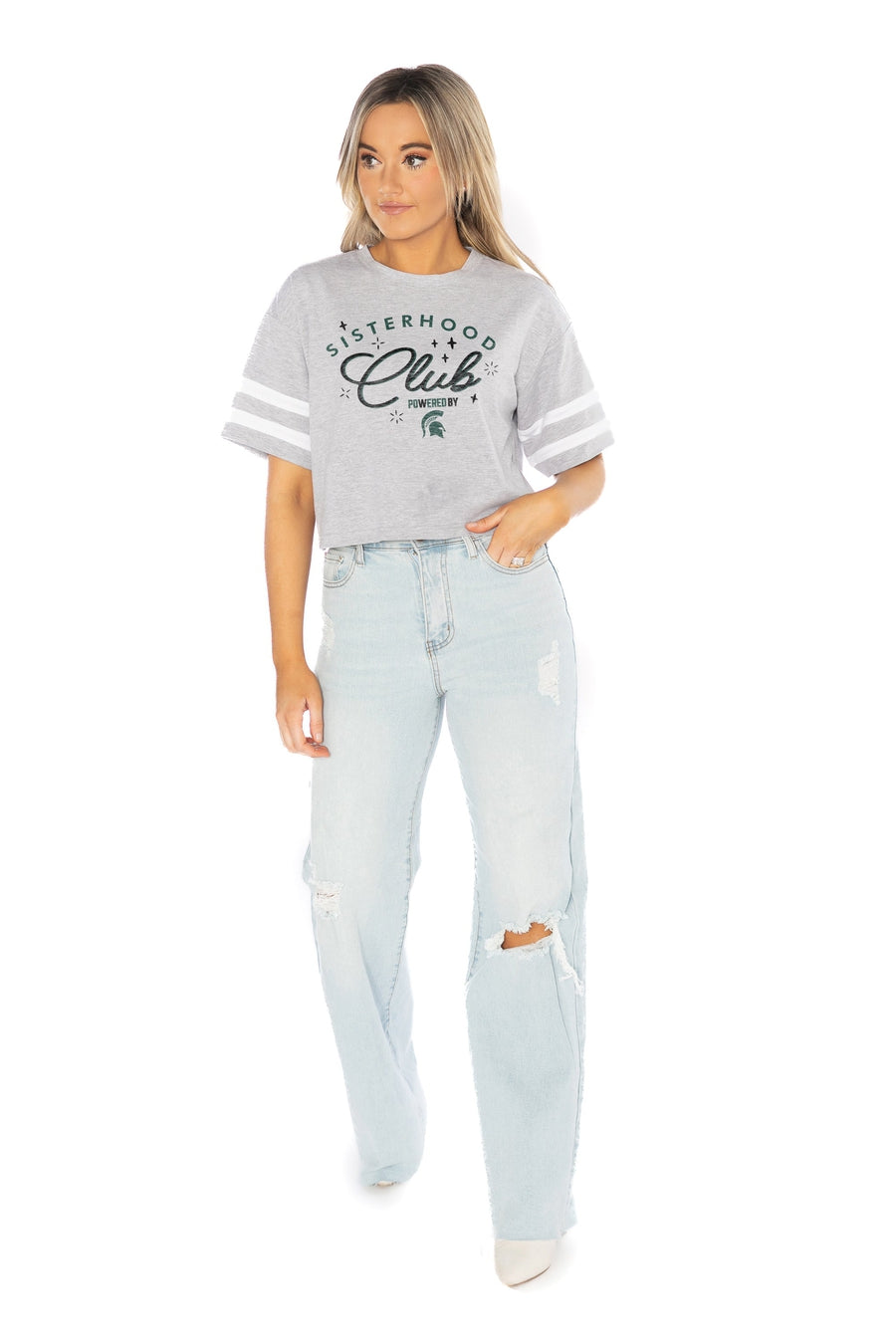 MICHIGAN STATE SPARTANS SISTERHOOD CLUB DROP SHOULDER MID-CROP TEE –  GAMEDAY COUTURE