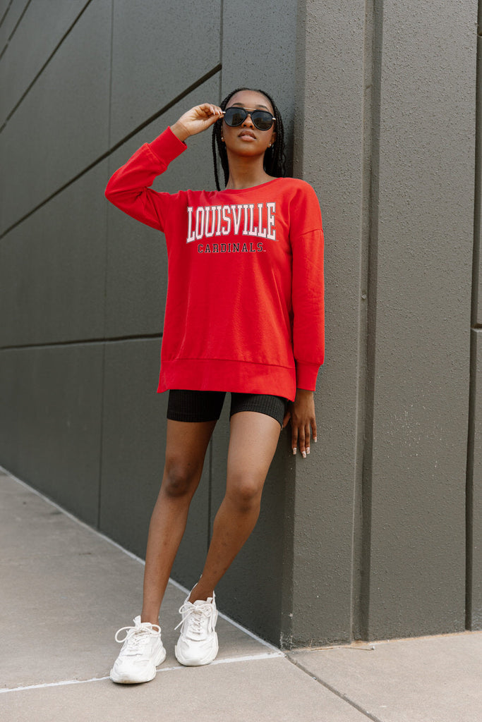 LOUISVILLE CARDINALS PLAY ON FLEECE CREWNECK PULLOVER BY MADI PREWETT –  GAMEDAY COUTURE