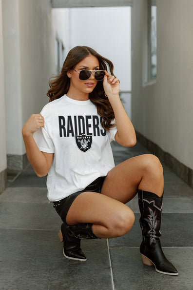 Las Vegas Raiders Gameday Couture Women's Top Recruit Side Slit V-Neck  Fashion Jersey – White