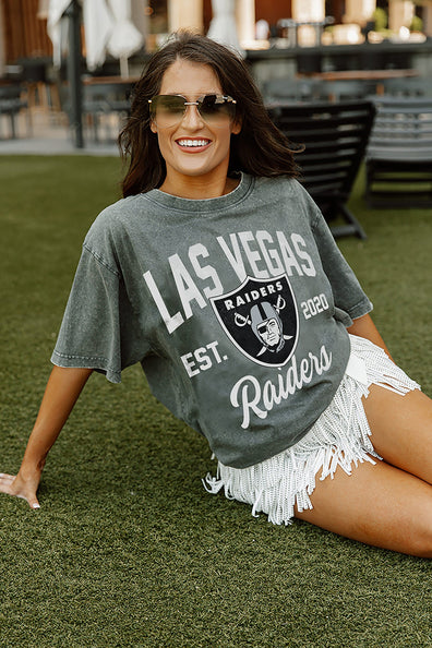 Women's Gameday Couture Gray Las Vegas Raiders Field Finesse Ruffle Sleeve V-Neck T-Shirt Size: Small