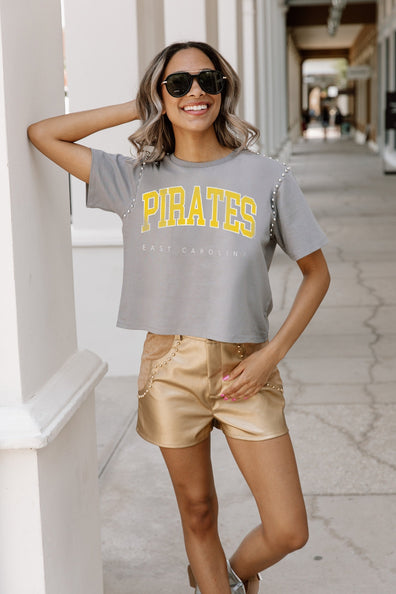 Women's Gameday Couture Gray ECU Pirates After Party Cropped T-Shirt