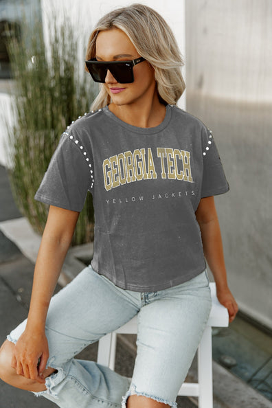 Ladies Georgia Tech Yellow Jackets Crop Football Jersey T-Shirt