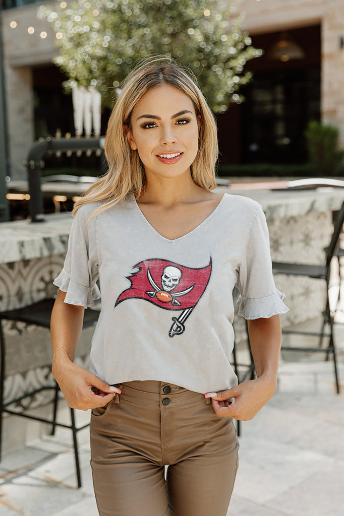 ARIZONA CARDINALS VALKYRIE SHORT SLEEVE RUFFLE SLEEVE SLUB KNIT TOP