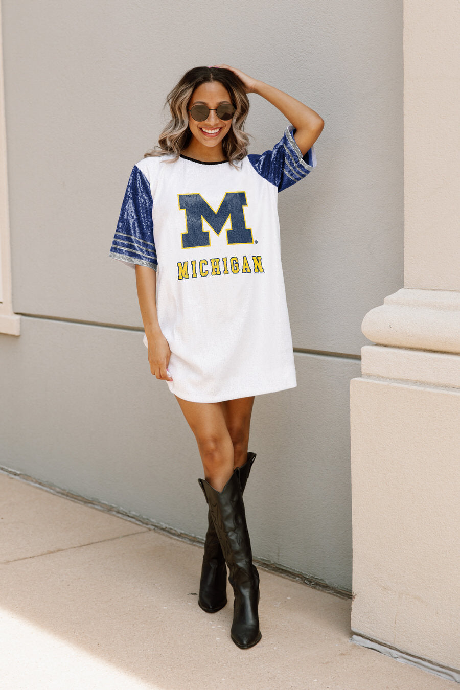 MICHIGAN WOLVERINES CHIC CHAMPS FULL SEQUIN JERSEY DRESS