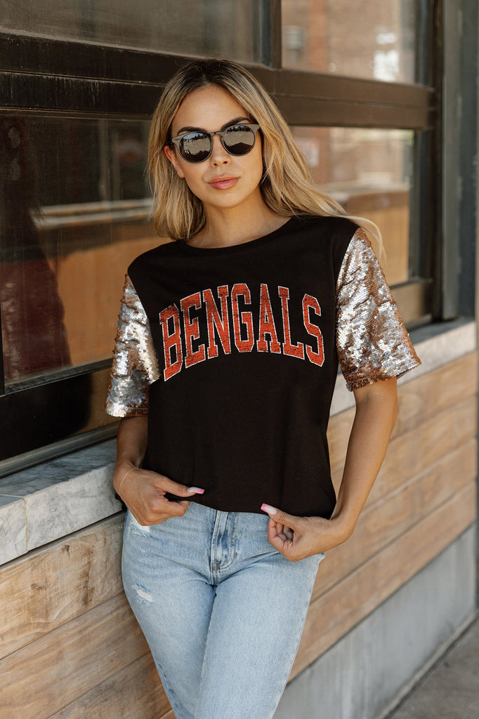 Cincinnati Bengals Women's Crewneck Crop Top T-shirt Short Sleeve Tee  Outwear