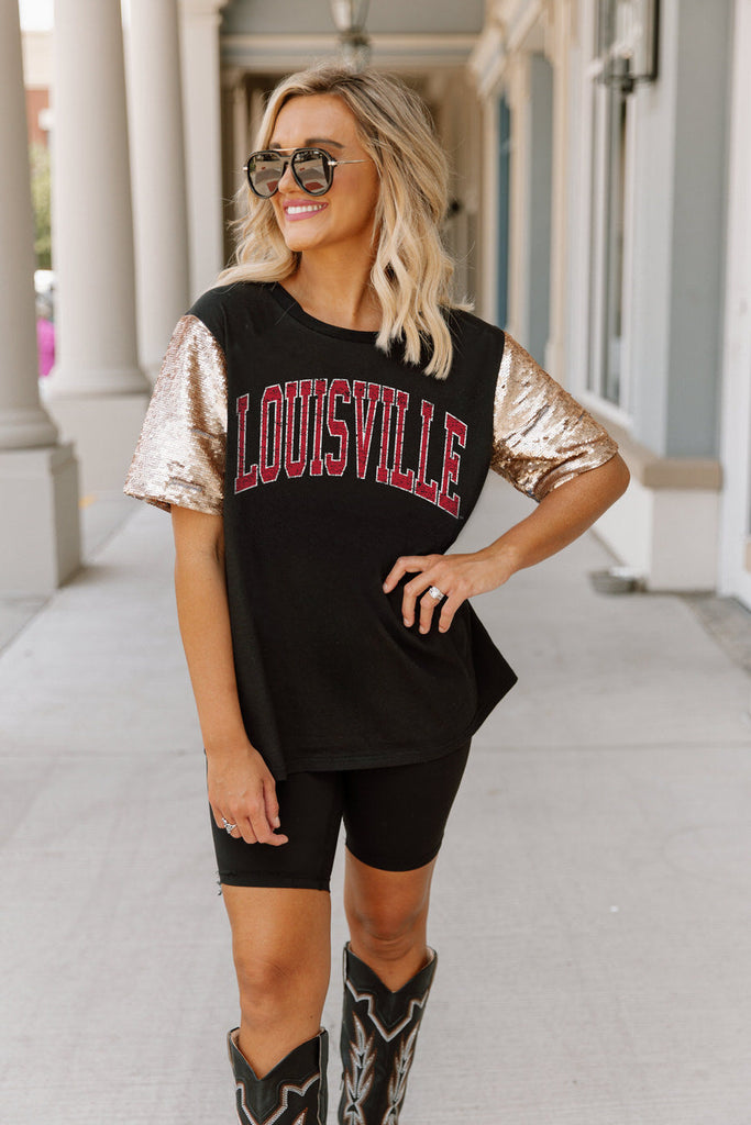 Women's Gameday Couture Black Louisville Cardinals After Party Cropped T- Shirt