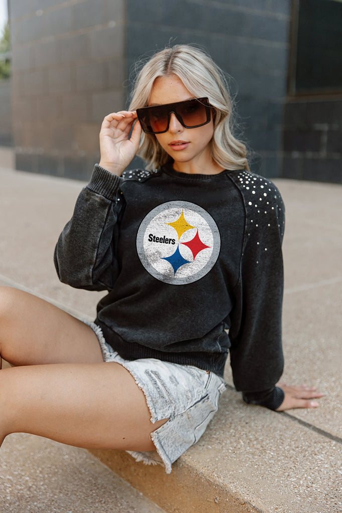 PITTSBURGH STEELERS BLITZ BELLE TRIPLE COLOR BLOCK WAFFLE KNIT OPEN CA –  GAMEDAY COUTURE