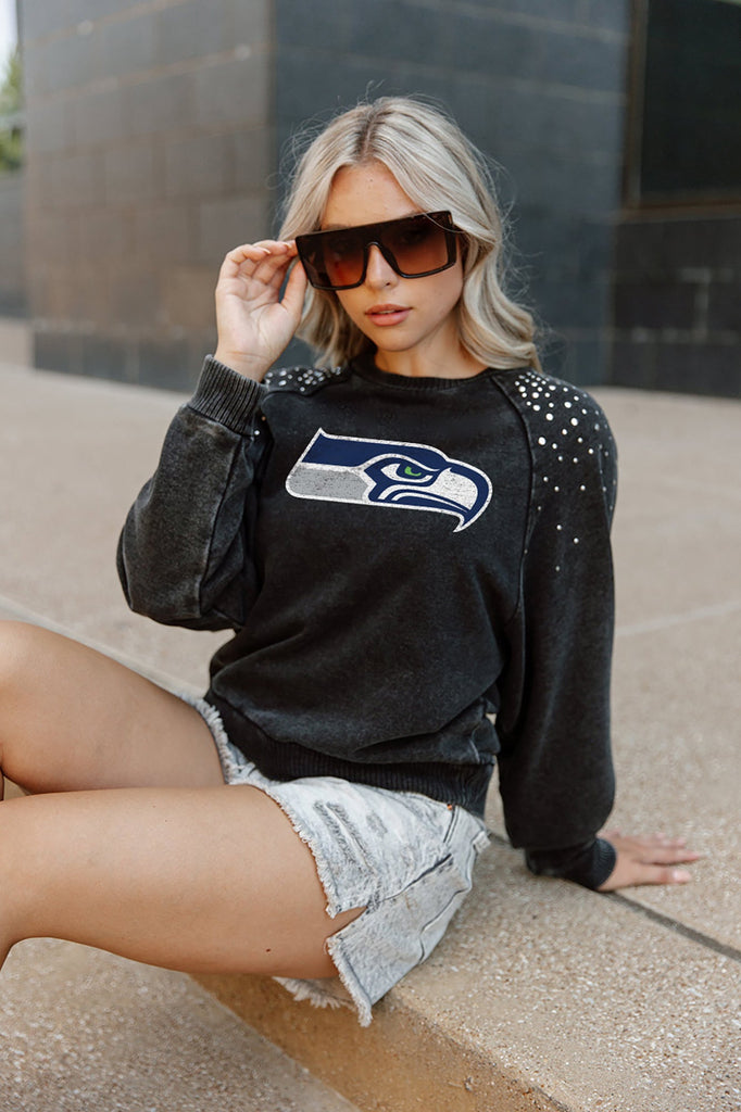 SEATTLE SEAHAWKS GAMEDAY GLITZ LONG SLEEVE TEE WITH SEQUIN TRIM