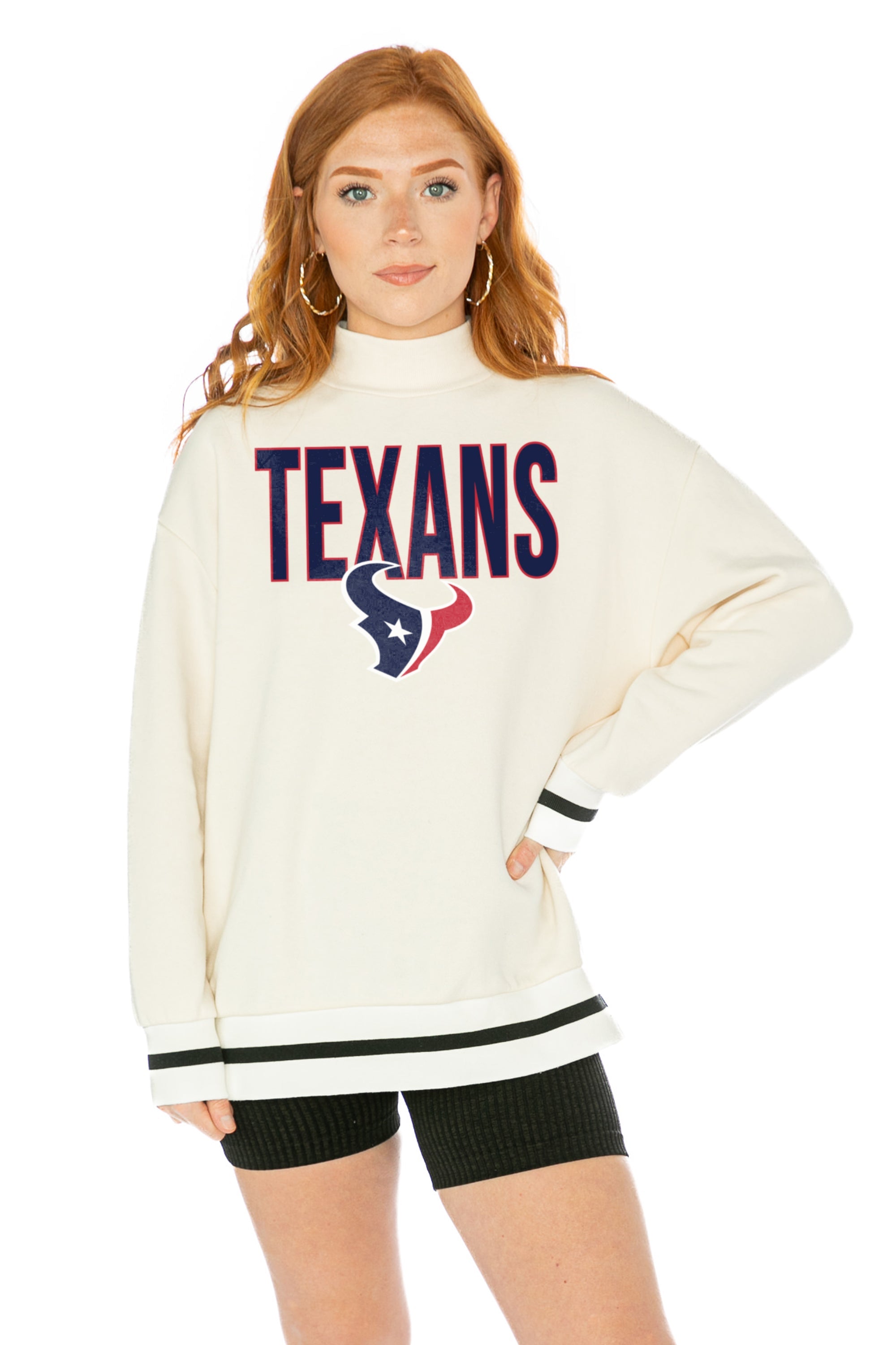 HOUSTON TEXANS END ZONE ENVY MOCK NECK FLEECE LONG SLEEVE PULLOVER WIT –  Gameday Couture