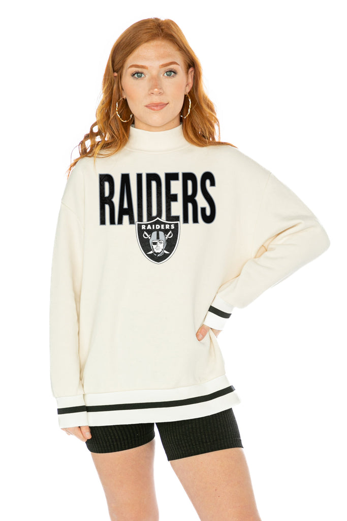 LAS VEGAS RAIDERS COUTURE CREW FRENCH TERRY VINTAGE WASH STUDDED SHOULDER  DETAIL LONG SLEEVE PULLOVER