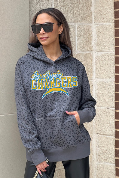 LOS ANGELES CHARGERS SIDELINE HOODED LEOPARD FLEECE PULLOVER WITH FRON –  GAMEDAY COUTURE
