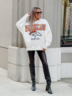 Women's Gameday Couture White Denver Broncos Oversized Line Pullover  Sweatshirt