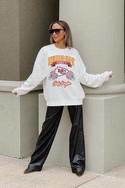 Women's Gameday Couture White Kansas City Chiefs Just Go With It Oversized  Long Sleeve Crewneck Sweatshirt