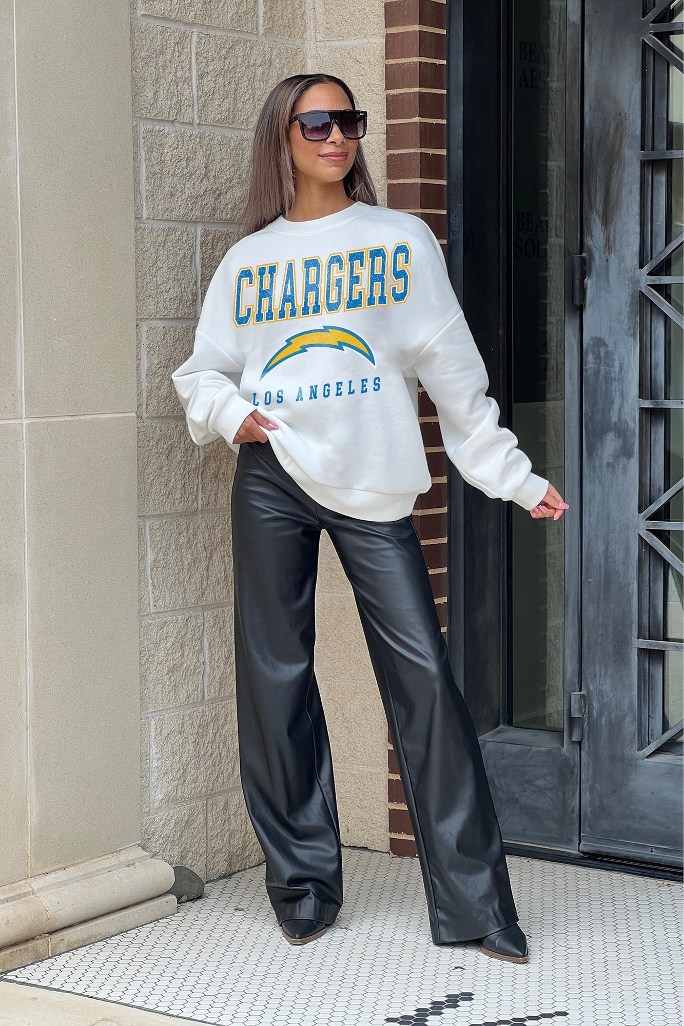 LOS ANGELES CHARGERS SUNDAY DRIVES PREMIUM FLEECE DROP SHOULDER CREWNE –  Gameday Couture