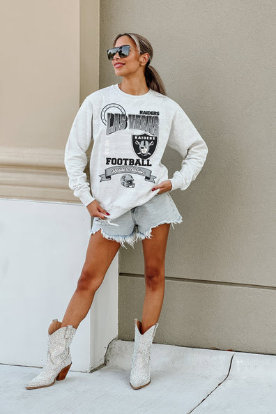 Women's Gameday Couture White Las Vegas Raiders French Terry Feeling Wild Side-Slit Sweatshirt Size: Small