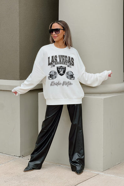 Women's Gameday Couture White Las Vegas Raiders French Terry Feeling Wild Side-Slit Sweatshirt Size: Small