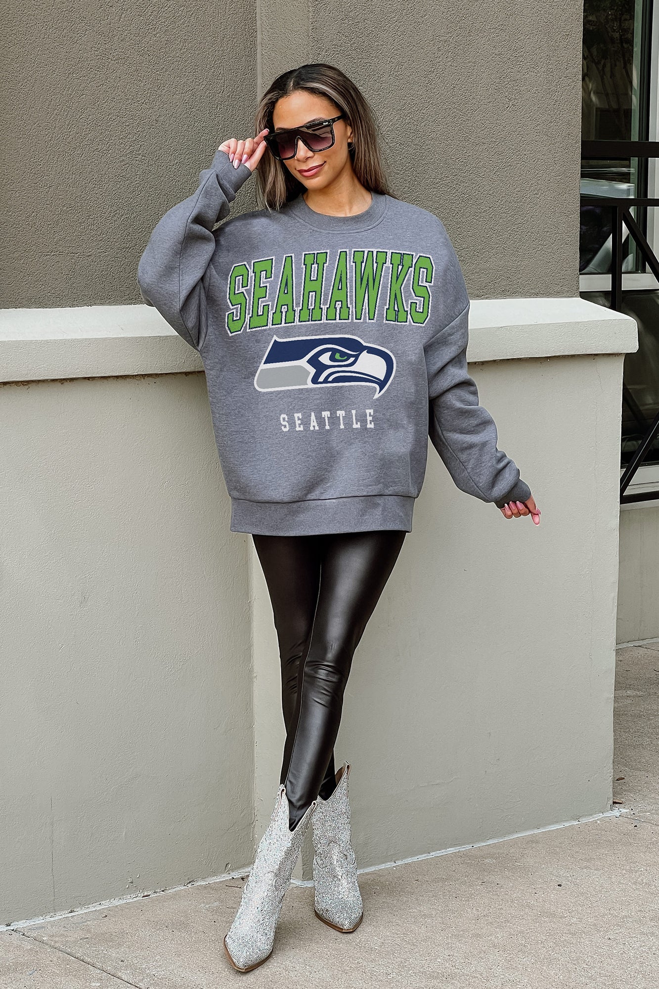 Women's Gameday Couture Charcoal Seattle Seahawks Bring The Energy Pullover  Sweatshirt