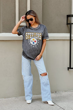 NFL Team Apparel Pittsburgh Steelers Womens Charcoal Raglan