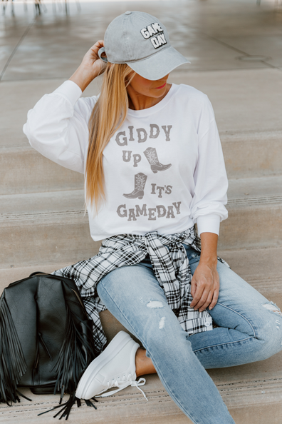 Giddy up its Gameday Blue White Graphic Tee