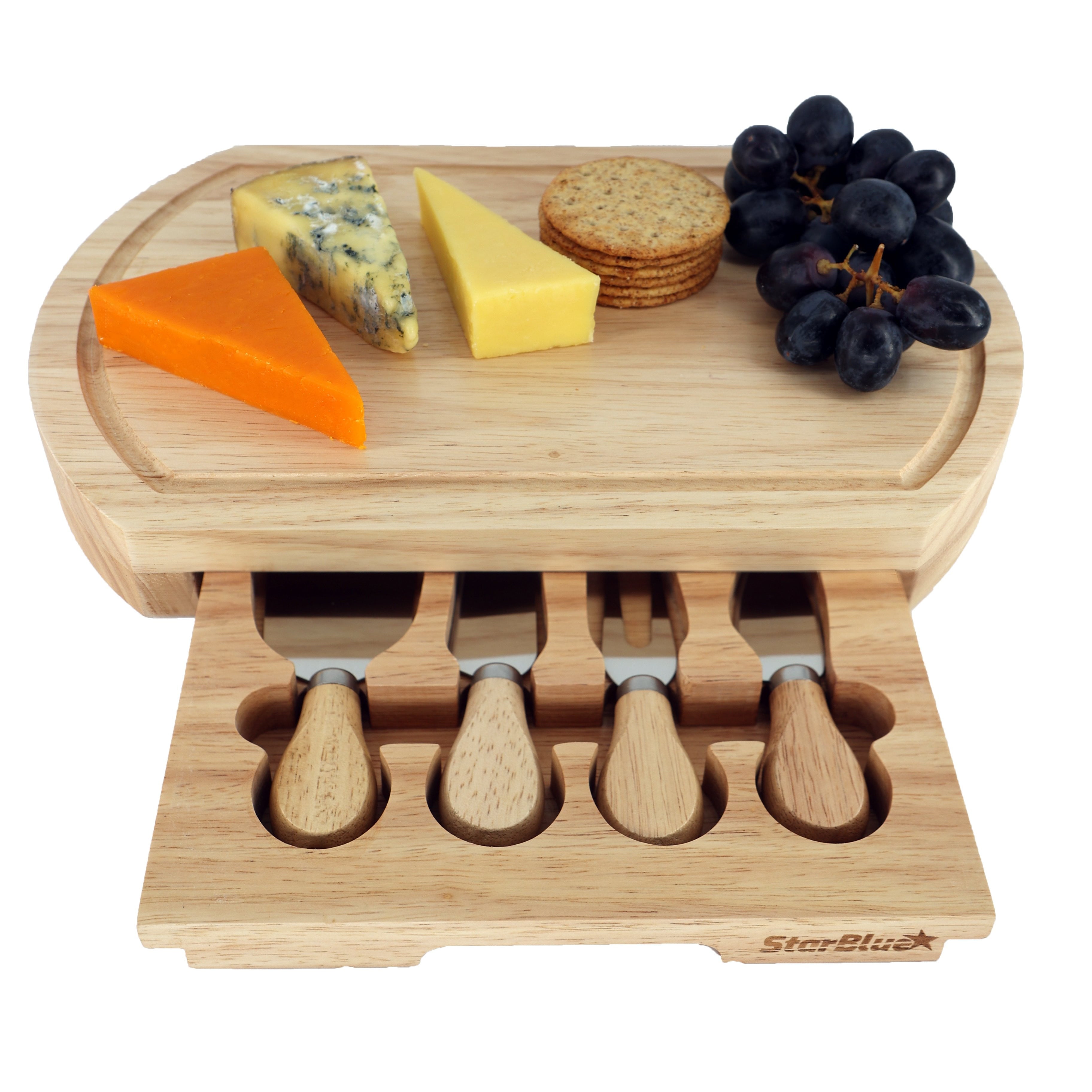 Cheese Board Set with 4 Knives and Slide Out Drawer by StarBlue