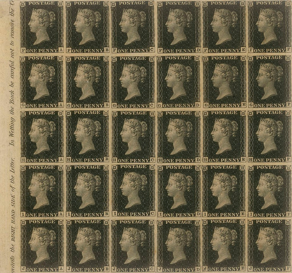 A sheet of Penny Black stamps