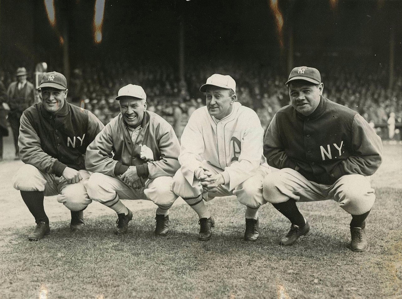 NY Yankees stars in 1928 including Babe Ruth