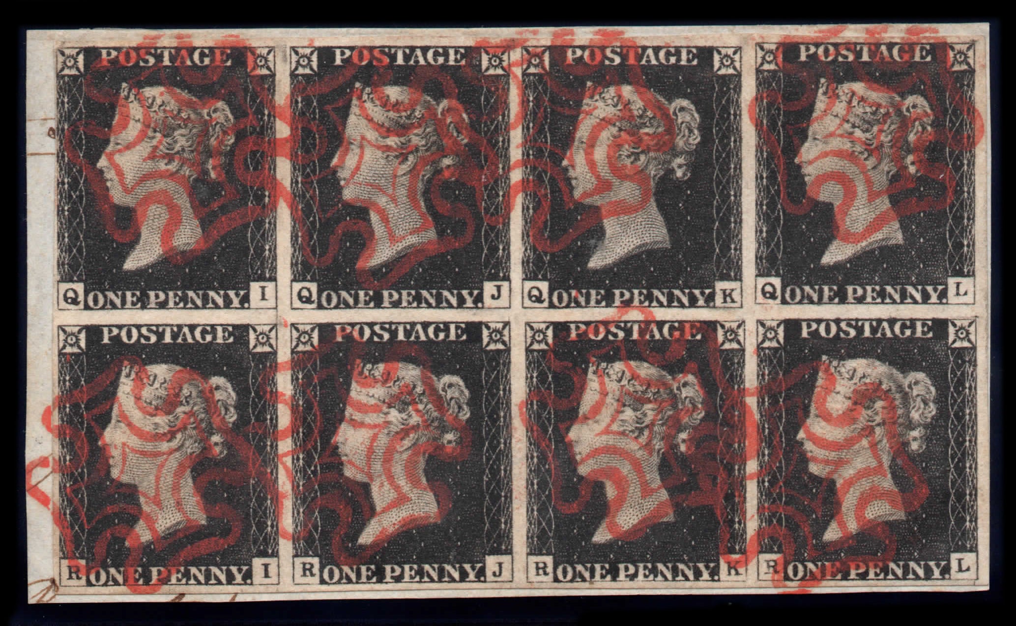 Block of six Penny Blacks