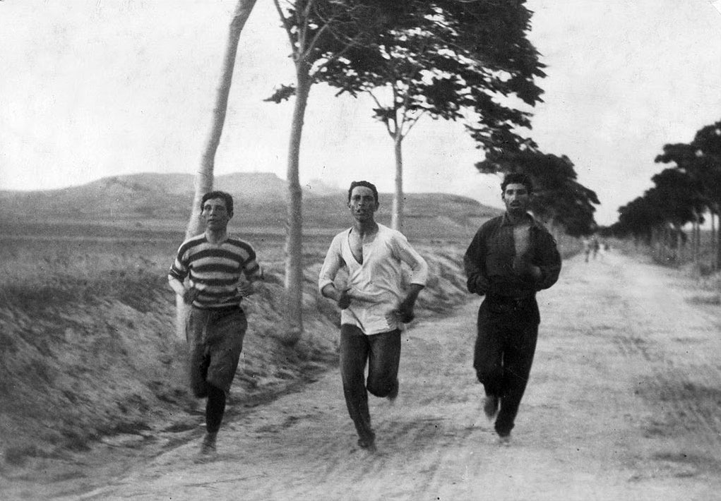 Athletes training for the first Olympic marathon