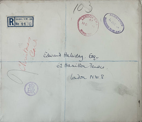 An envelope that held a Christmas card signed by Queen Elizabeth II