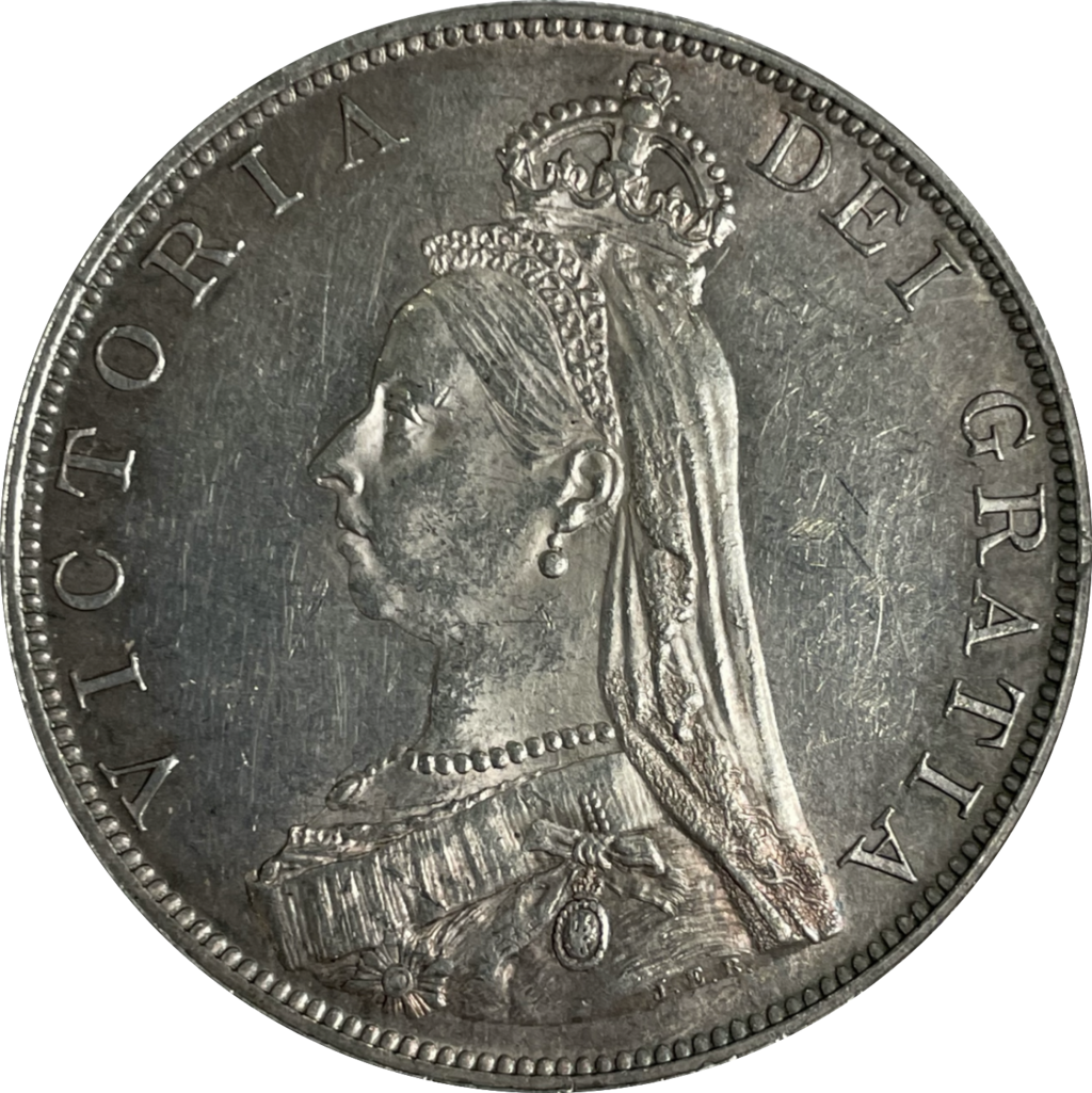 a Victorian double florin silver coin