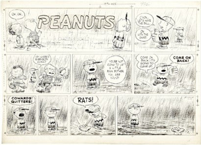 Charlie Brown rainy baseball game strip 