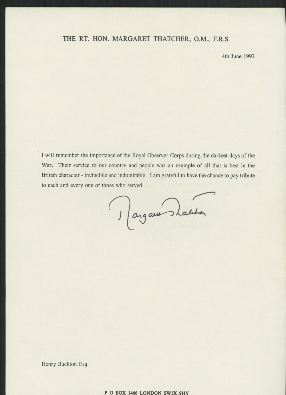Paul Fraser Collectibles | Margaret Thatcher and other politician signed letters
