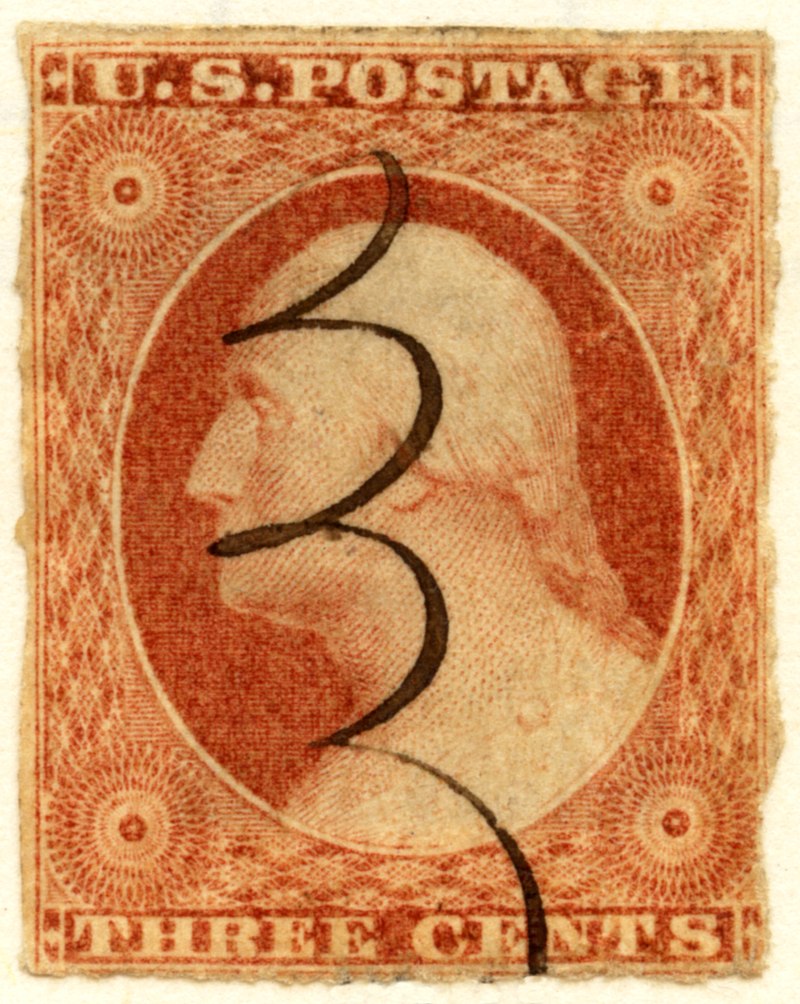 a cancelled US 1851 stamp