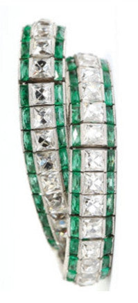 Art Deco diamond, emerald, and platinum bracelet  
