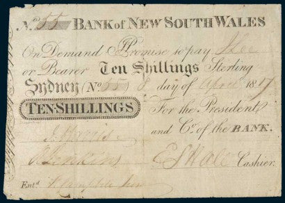 Australia's first oldest bank note ten shillings 