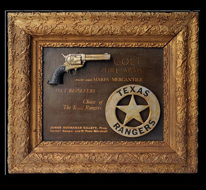 Colt Revolver advertising board Texas Rangers 