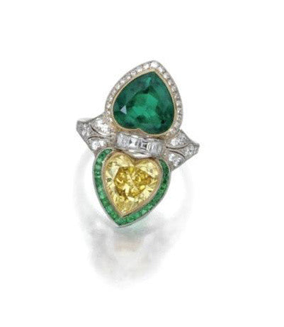 Emerald diamond heart ring 