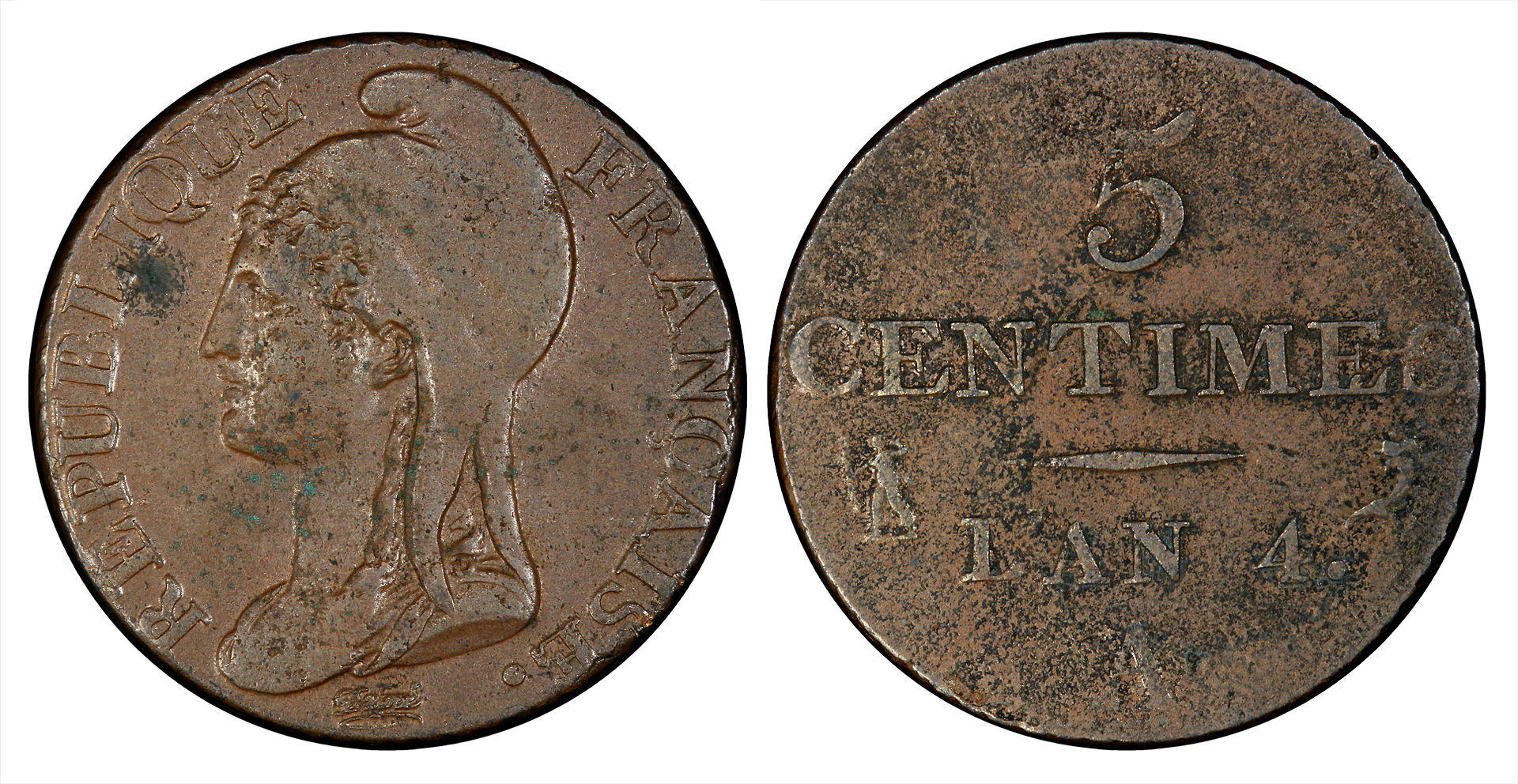 a 1795 French 5 centimes piece