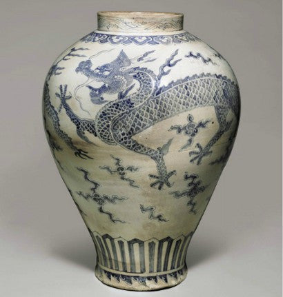 Korean blue and white porcelain dragon jar 