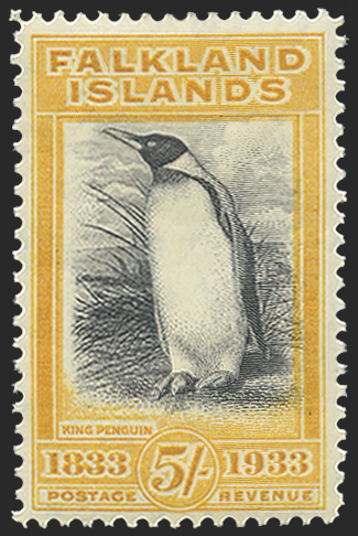 FALKLAND ISLANDS 1933 Centenary 5s black and yellow-orange