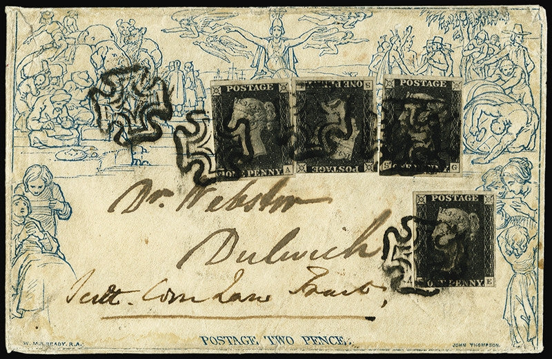 A Mulready Letter with Penny Black stamps