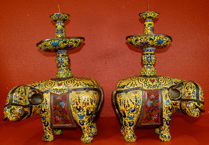 Pair of Chinese Antique Cloisonne Elephants 