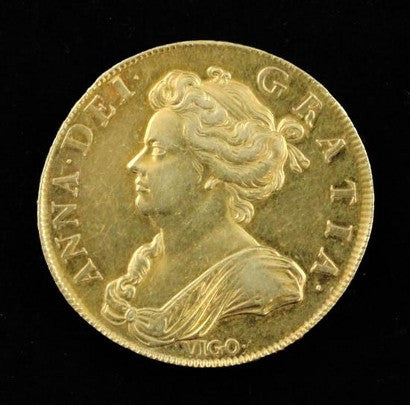 Queen Anne Vigo Five Guineas coin 