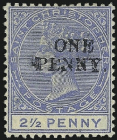 Saint Christopher 2 1/2p surcharge stamp 