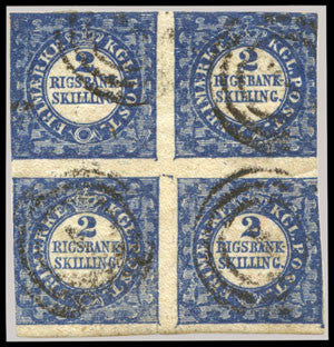 Danish 1851 stamp block preserved in a scrapbook 