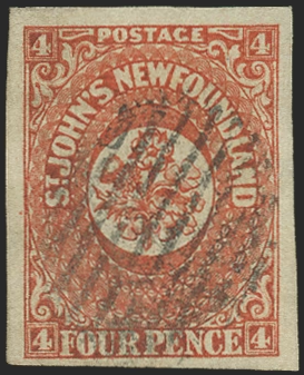 NEWFOUNDLAND 1857-64 4d SCARLET-VERMILION USED, SG4