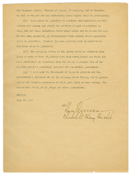 Truman Potsdam declaration of requirements for Japanese surrender 