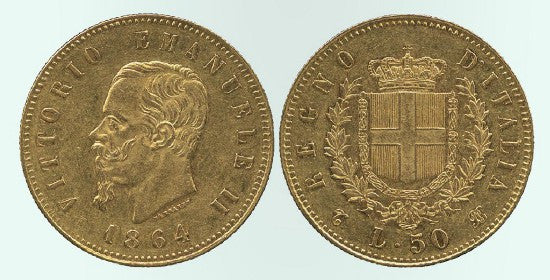 Vittoria Emanuel 50 lire coin Kingdom of Italy 