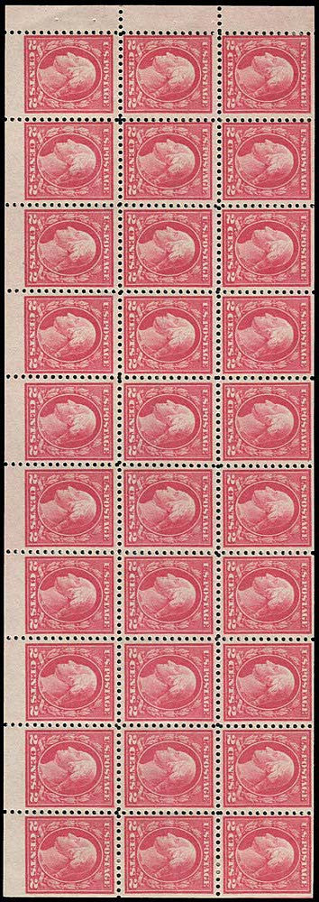 Washington 2c rose stamp pane 