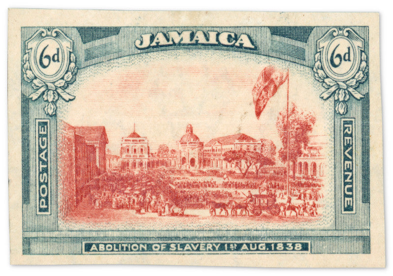 Paul Fraser Collectibles | Jamaica 1921 6d red and blue-green 'Abolition of Slavery' imperforate plate proof